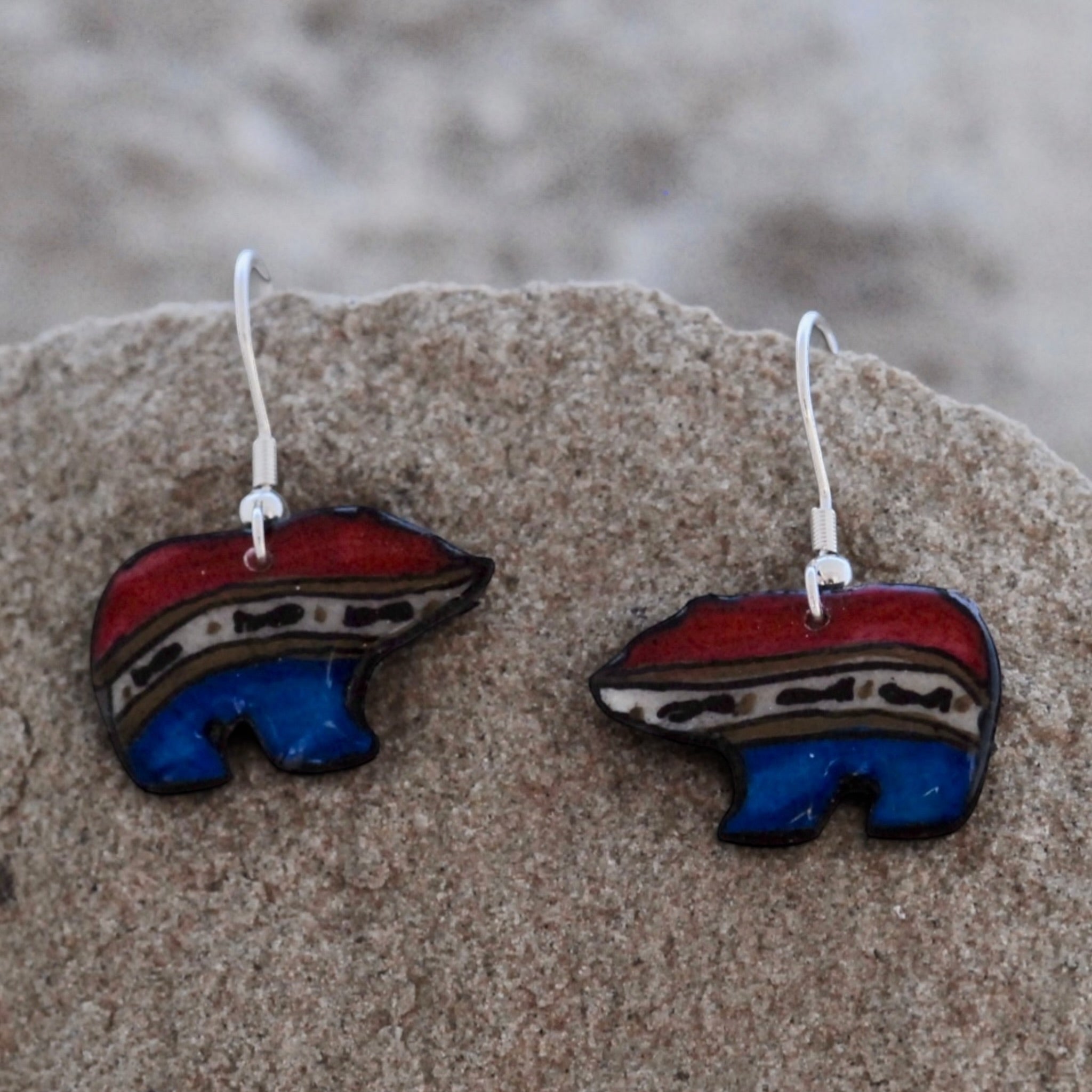 Antler Walking Bear Earrings - Red White Blue