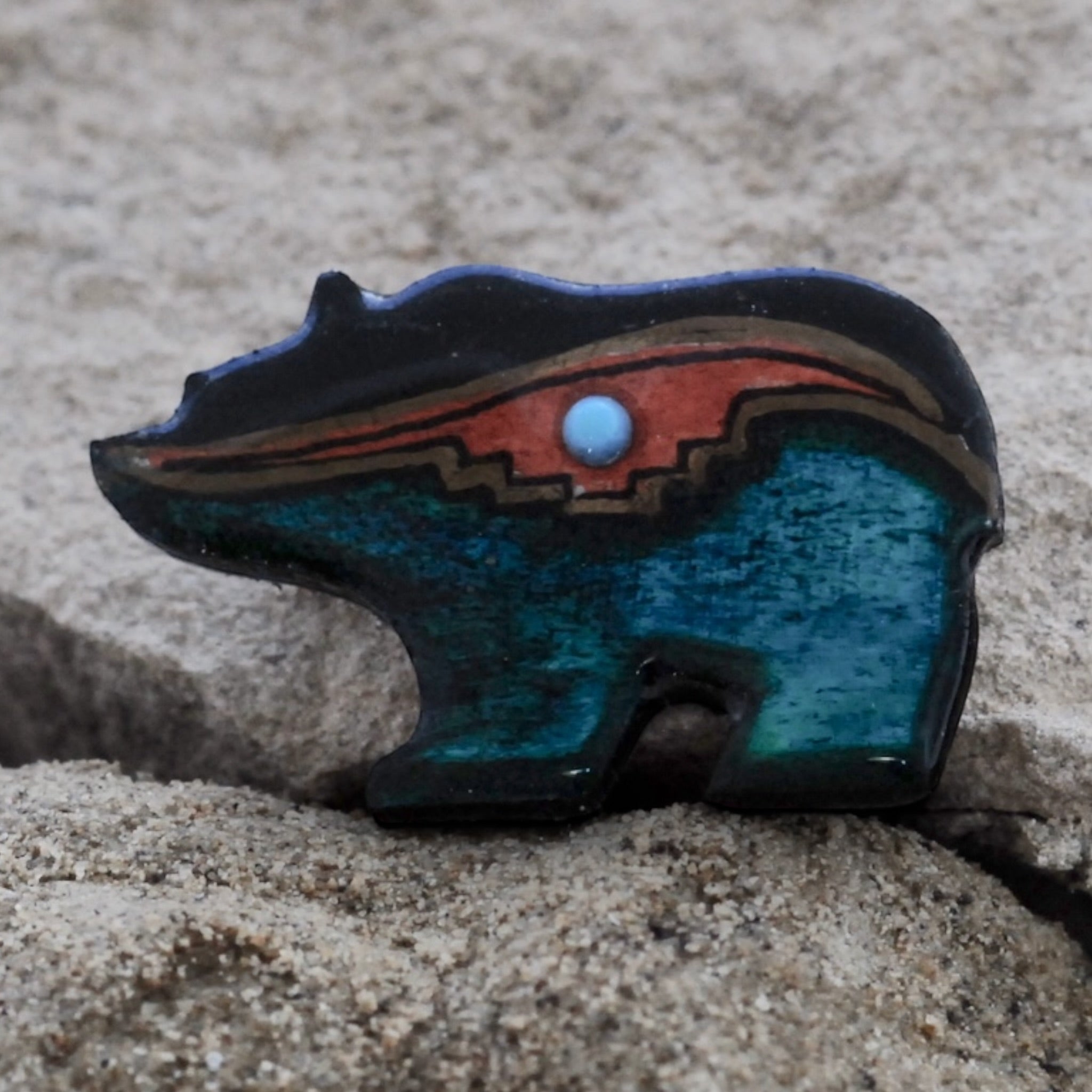 Antler Walking Bear Pin - Teal