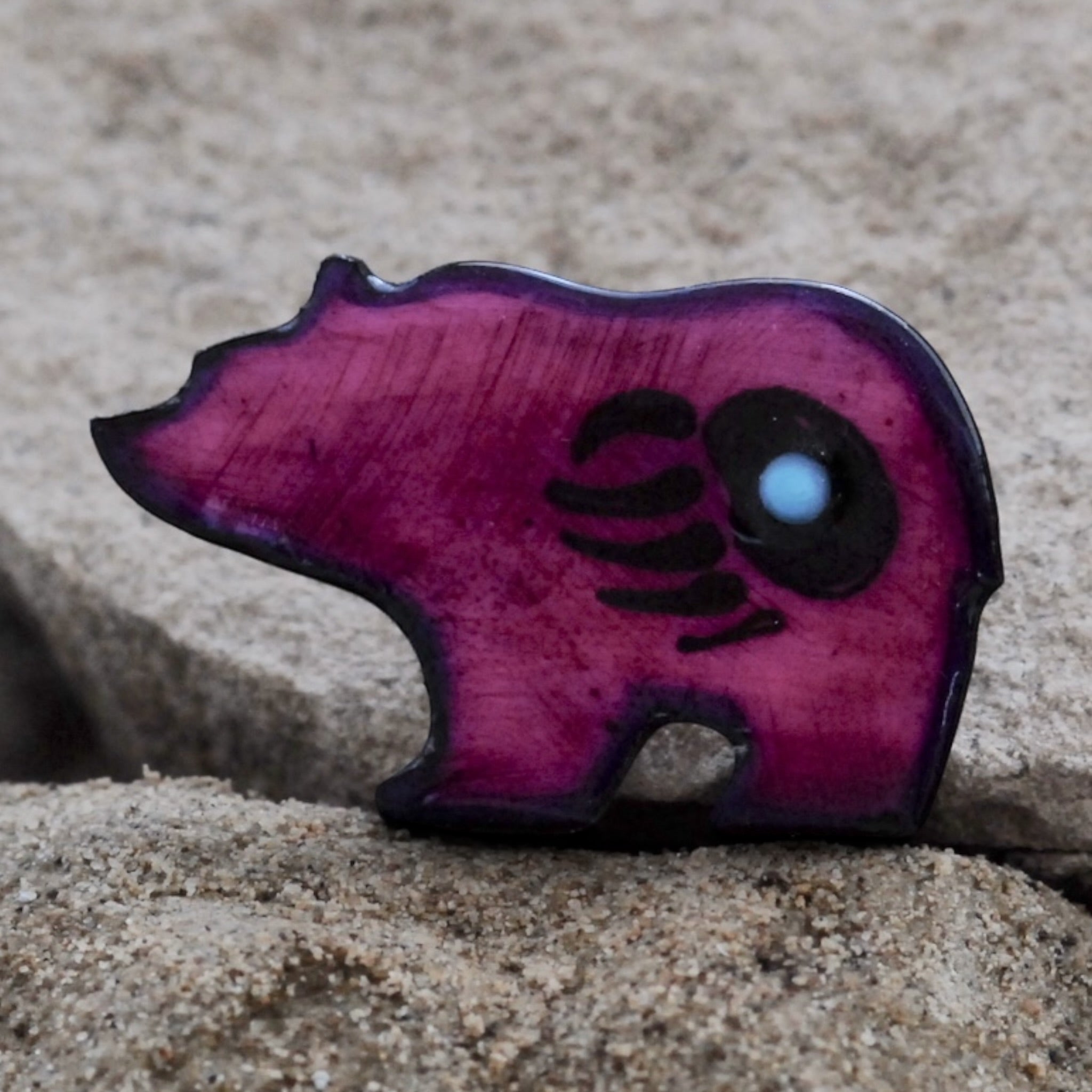Antler Walking Bear Pin - Purple