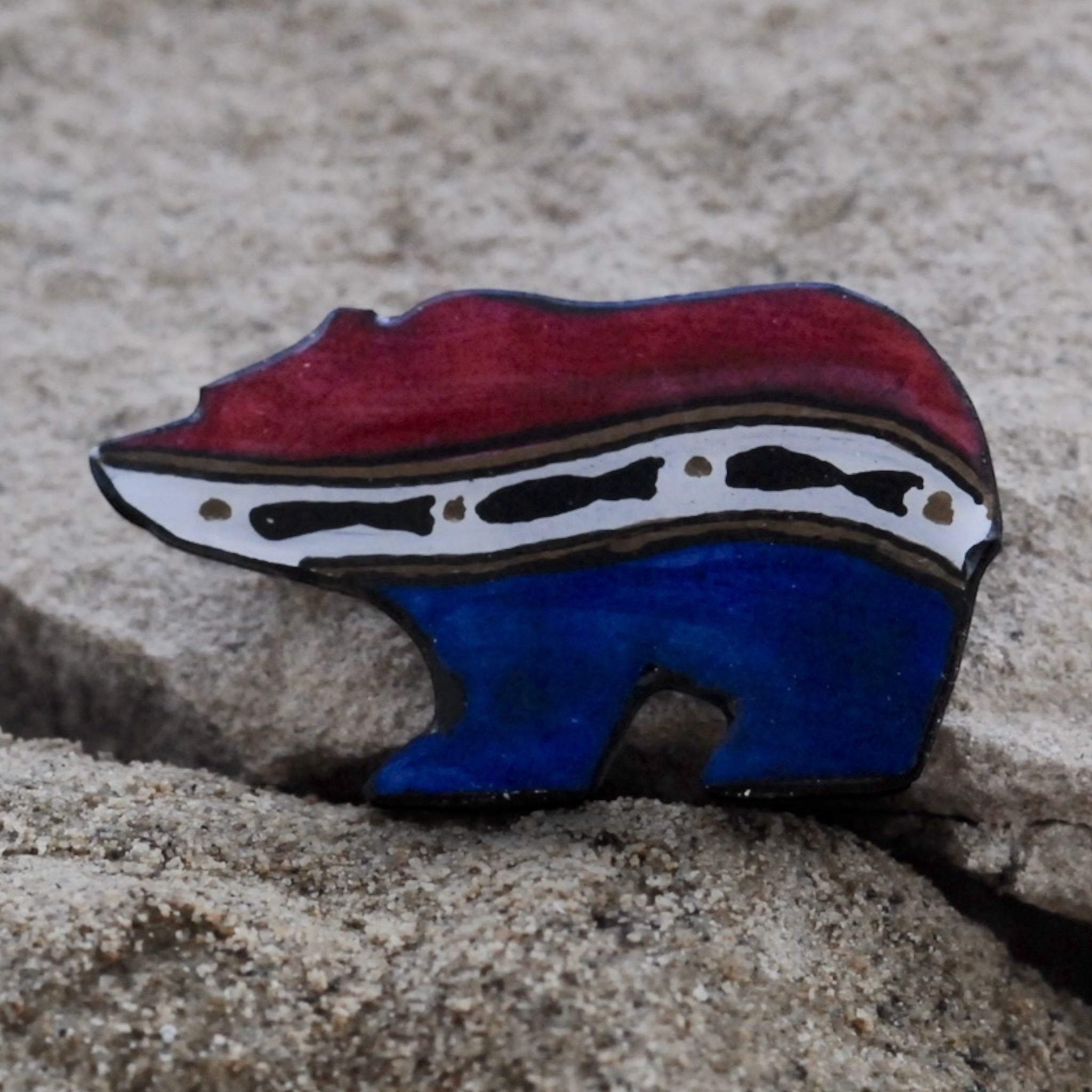 Antler Walking Bear Pin - Red White Blue