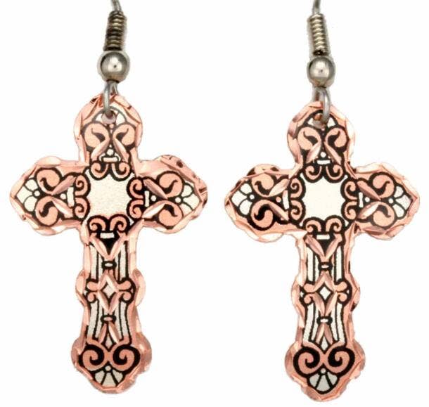 Medieval Copper Cross Earrings