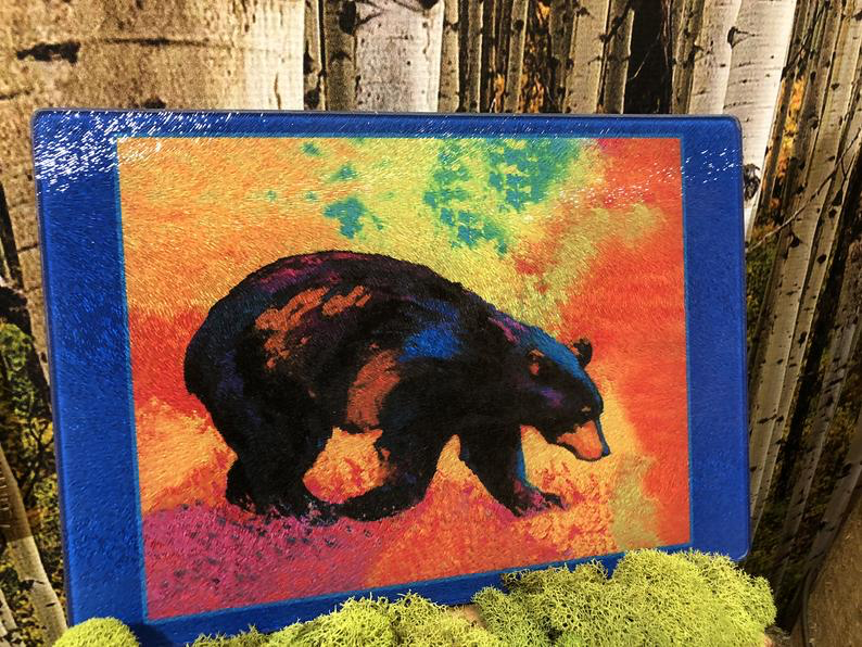 GP Originals - Watercolor Bear tempered glass cutting board/cheese board