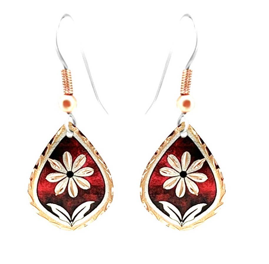 Red Floral Design Earrings