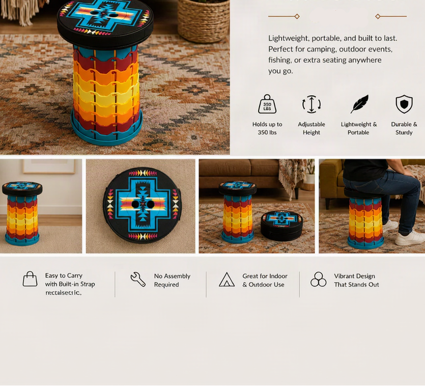Adjustable Collapsible Stool – Santa Fe Black