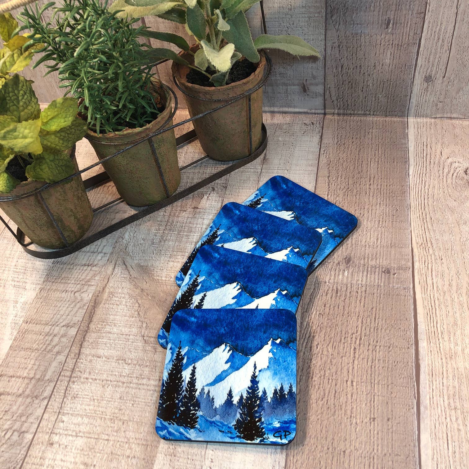 Winter Mountain Snow Coaster 4 piece Set