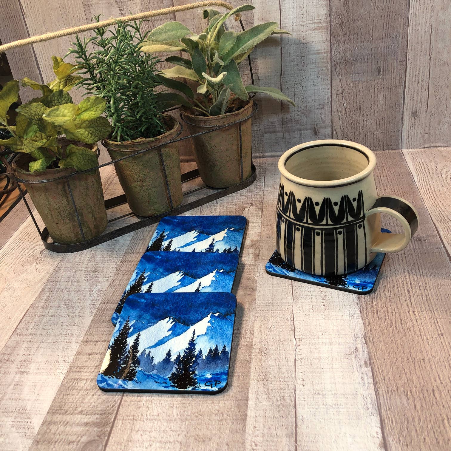 Winter Mountain Snow Coaster 4 piece Set