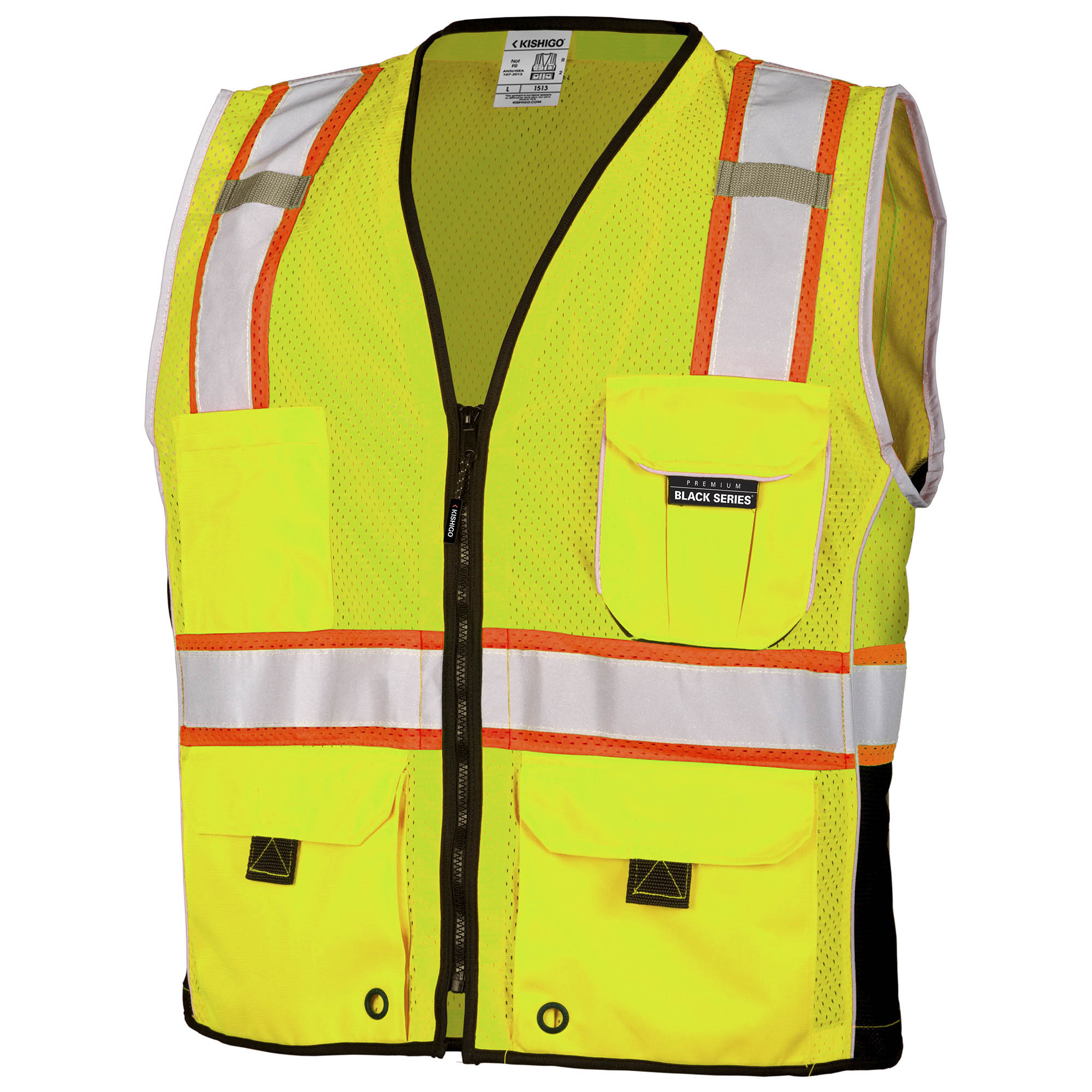 Kishigo 1513 Black Series Heavy Duty Safety Vest - Yellow/Lime