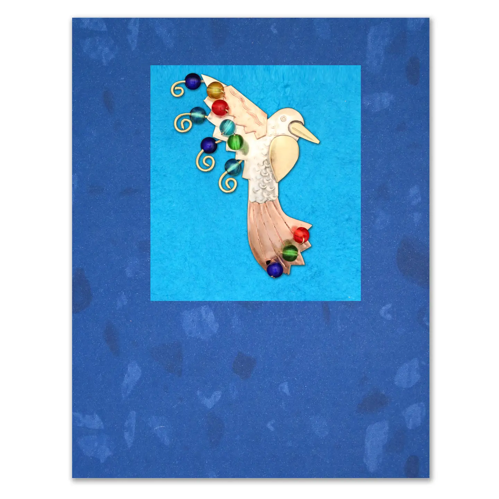 Ruby Hummingbird Pin On A Card - Handmade