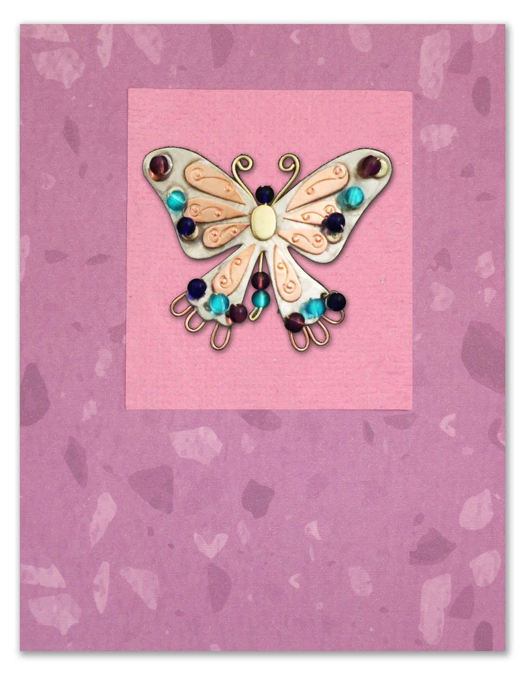 Indigo Butterfly Pin On A Card - Handmade