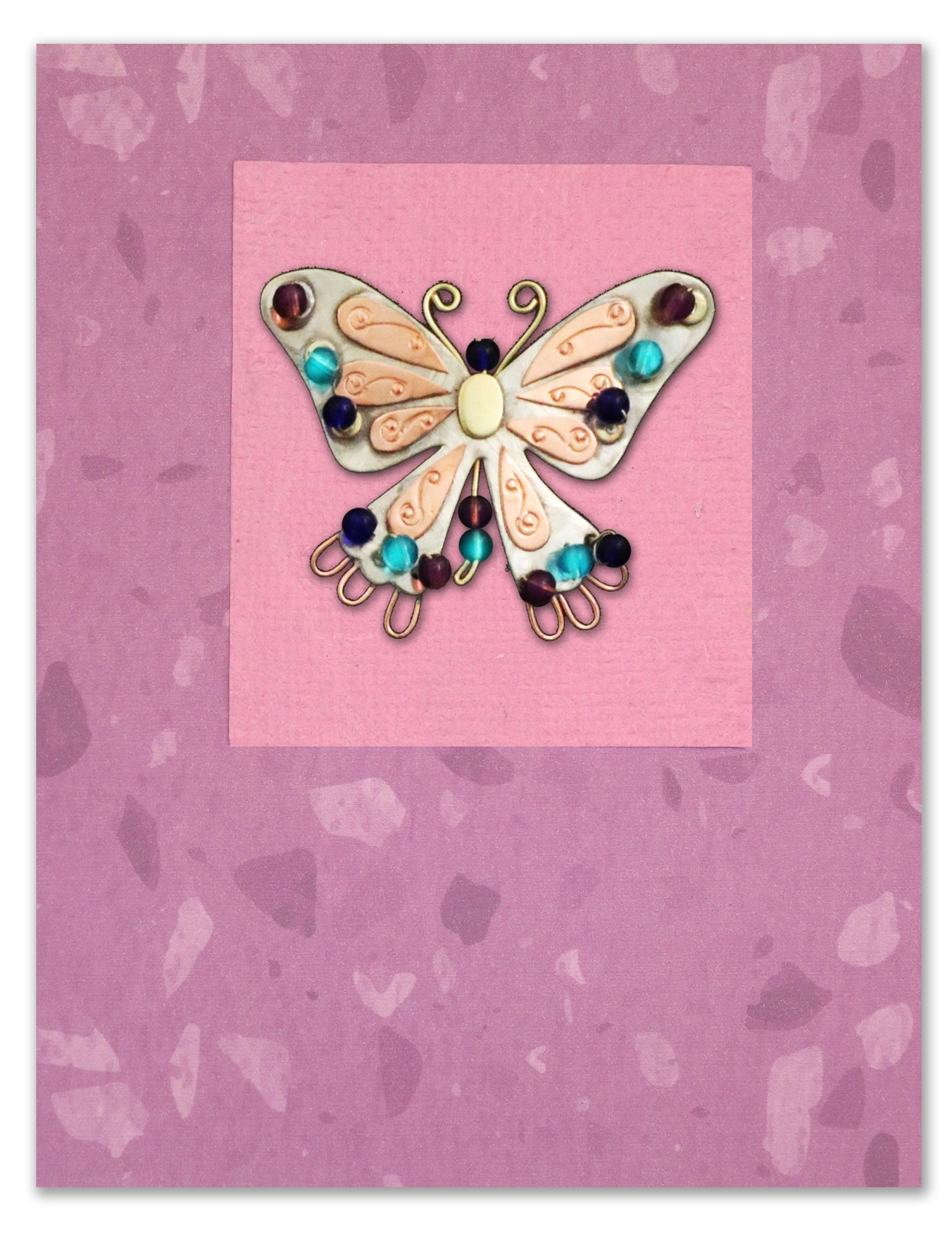 Indigo Butterfly Pin On A Card - Handmade