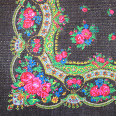 Floral Metallic Scarf Black 30"x30"