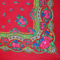 Floral Metallic Scarf Red 30"x30"