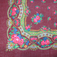 Floral Metallic Scarf Wine 30"x30"
