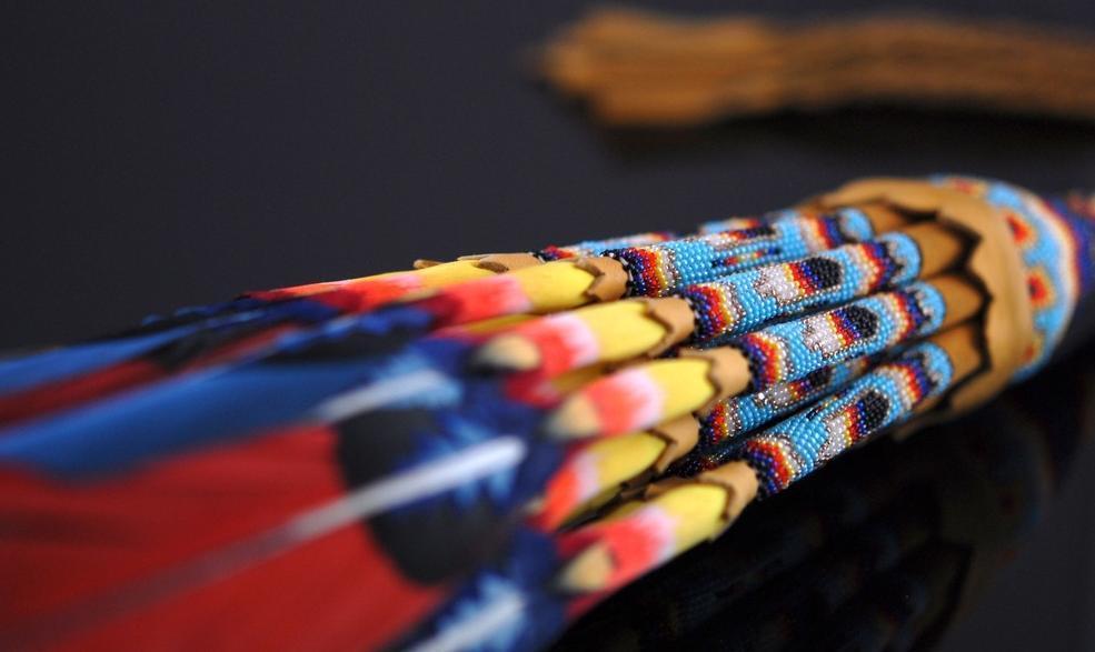 Peyote Fan with Beaded Feather Design
