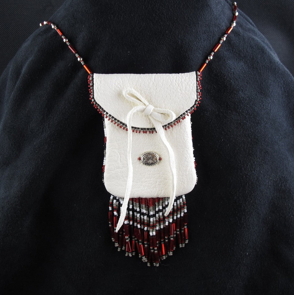 Dark Red Beaded Pouch