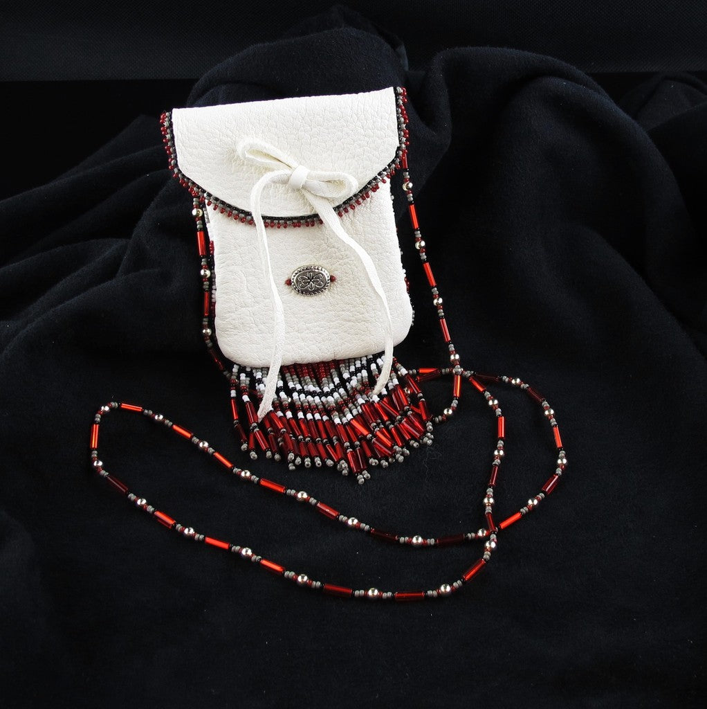 Dark Red Beaded Pouch