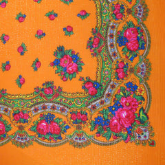 Floral Metallic Scarf Orange 30"x30"