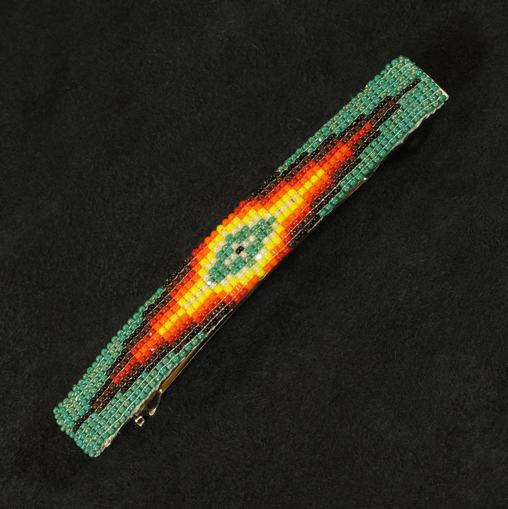 Iris Green/Black Beaded Barrette