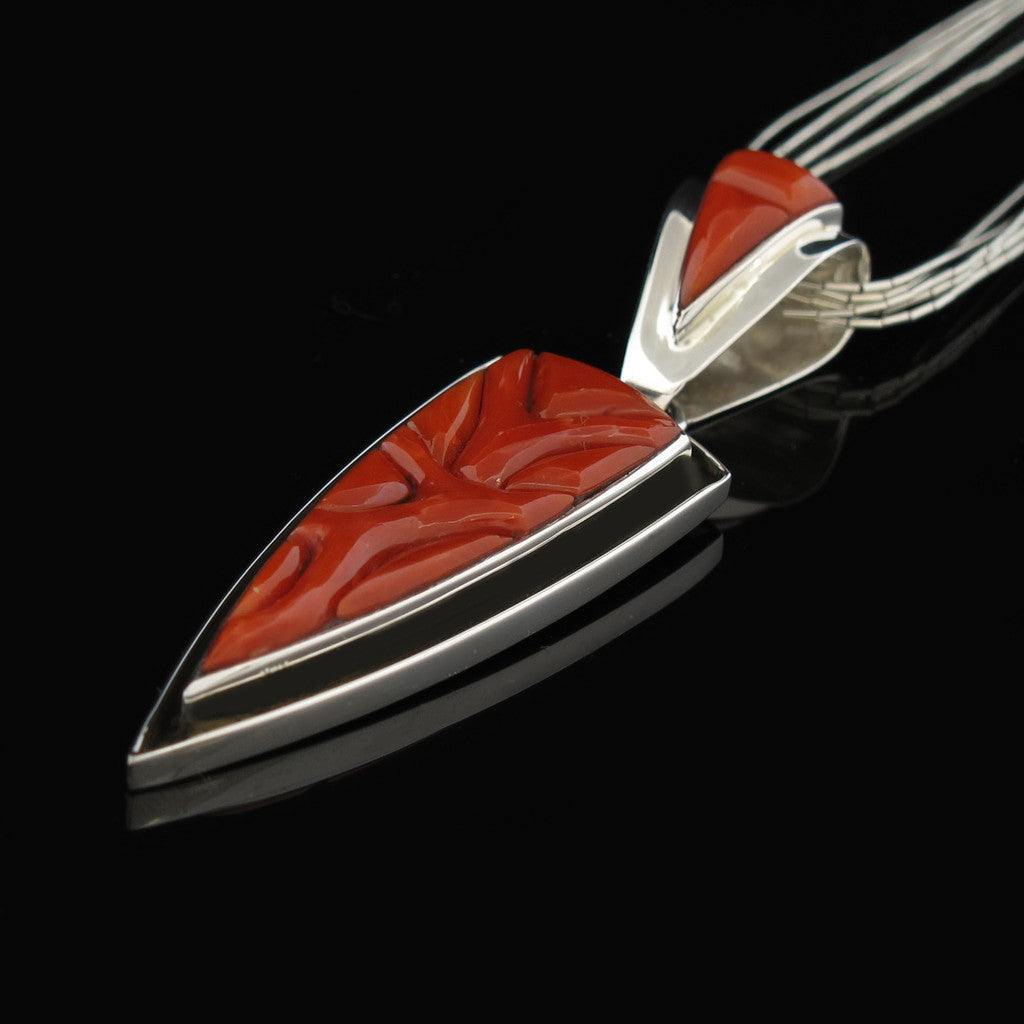 Navajo Inlay Coral Pendant
