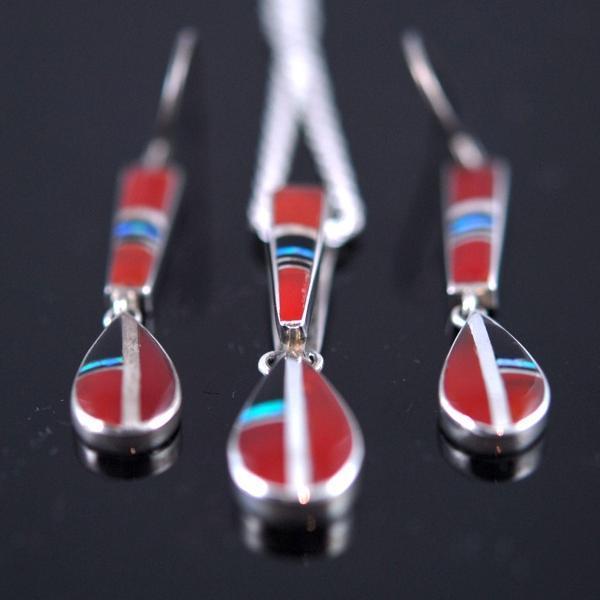 Carnelian Inlay Earring/Pendant Set