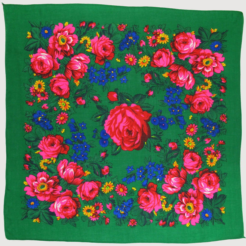 X-Large Rose Scarf Green 60"x60"