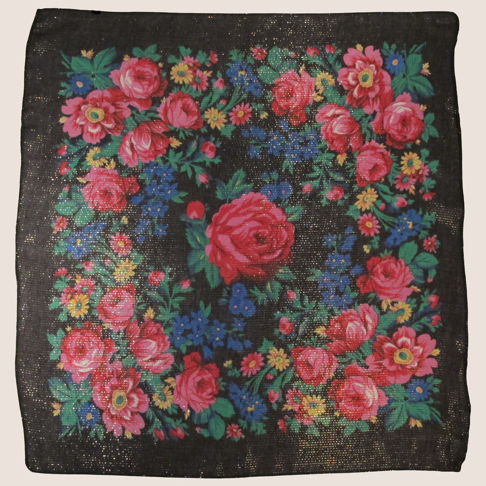 Rose Metallic Scarf Black 30"x30"