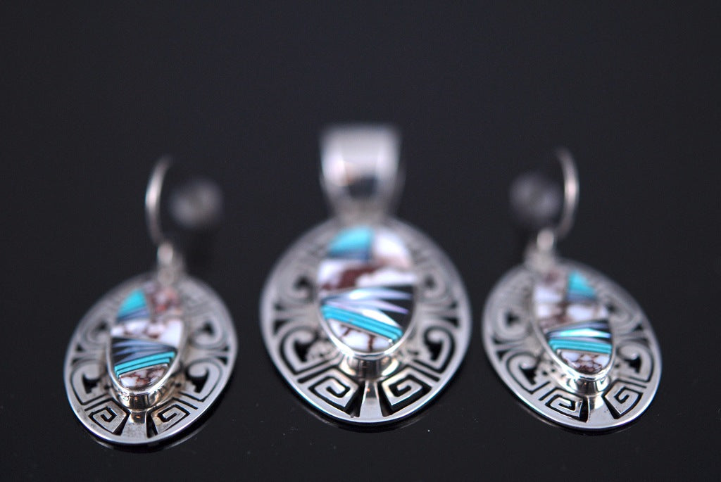 Wildhorse Inlay Navajo Earring and Pendent Set