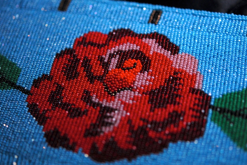 Blue Beaded Rose Belt