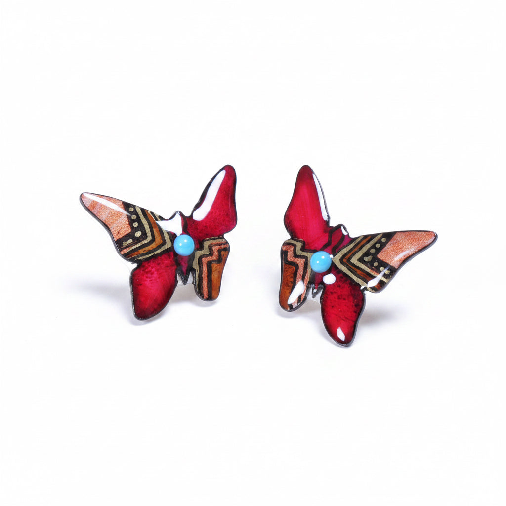 Antler Butterfly Earrings - Red