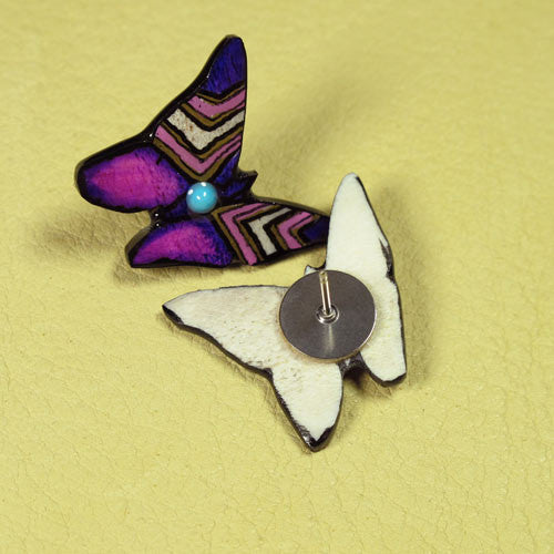 Purple Butterfly Earrings - Handmade Moose Antler Jewelry