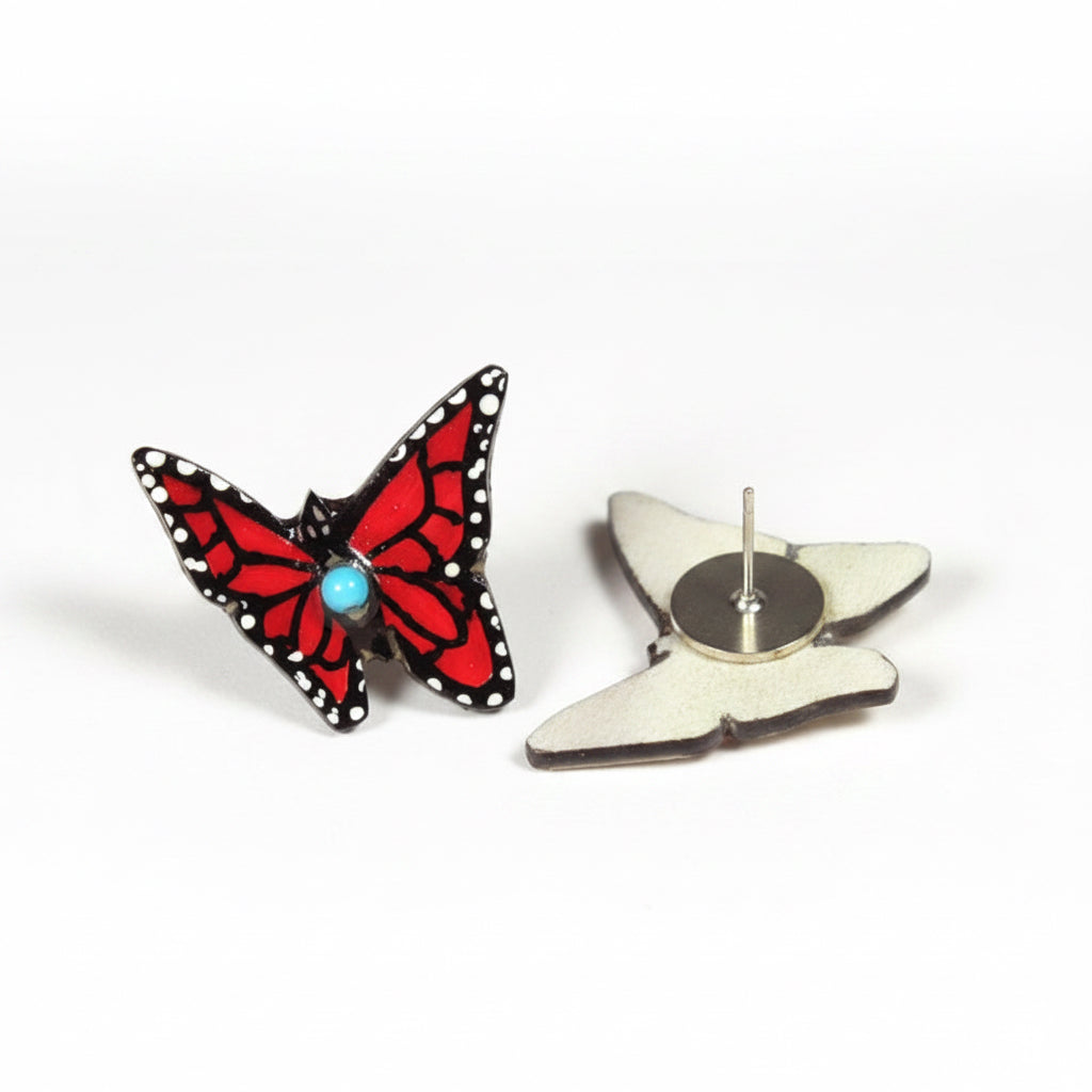 Antler Butterfly Earrings - Red