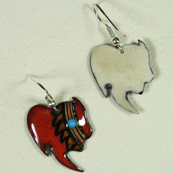 Red Buffalo Head Earrings - Handmade Moose Antler Jewelry