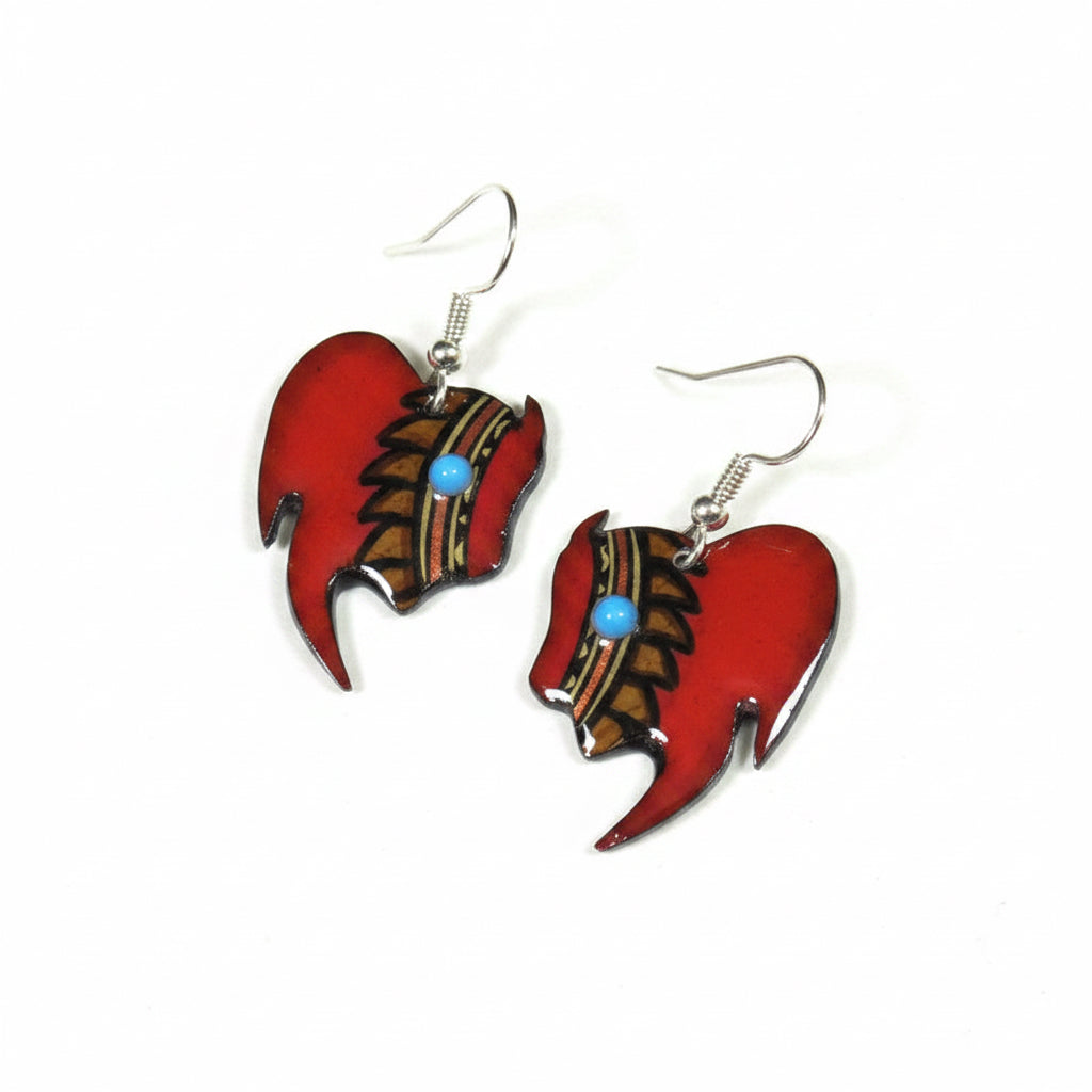 Antler Buffalo Earrings - Red