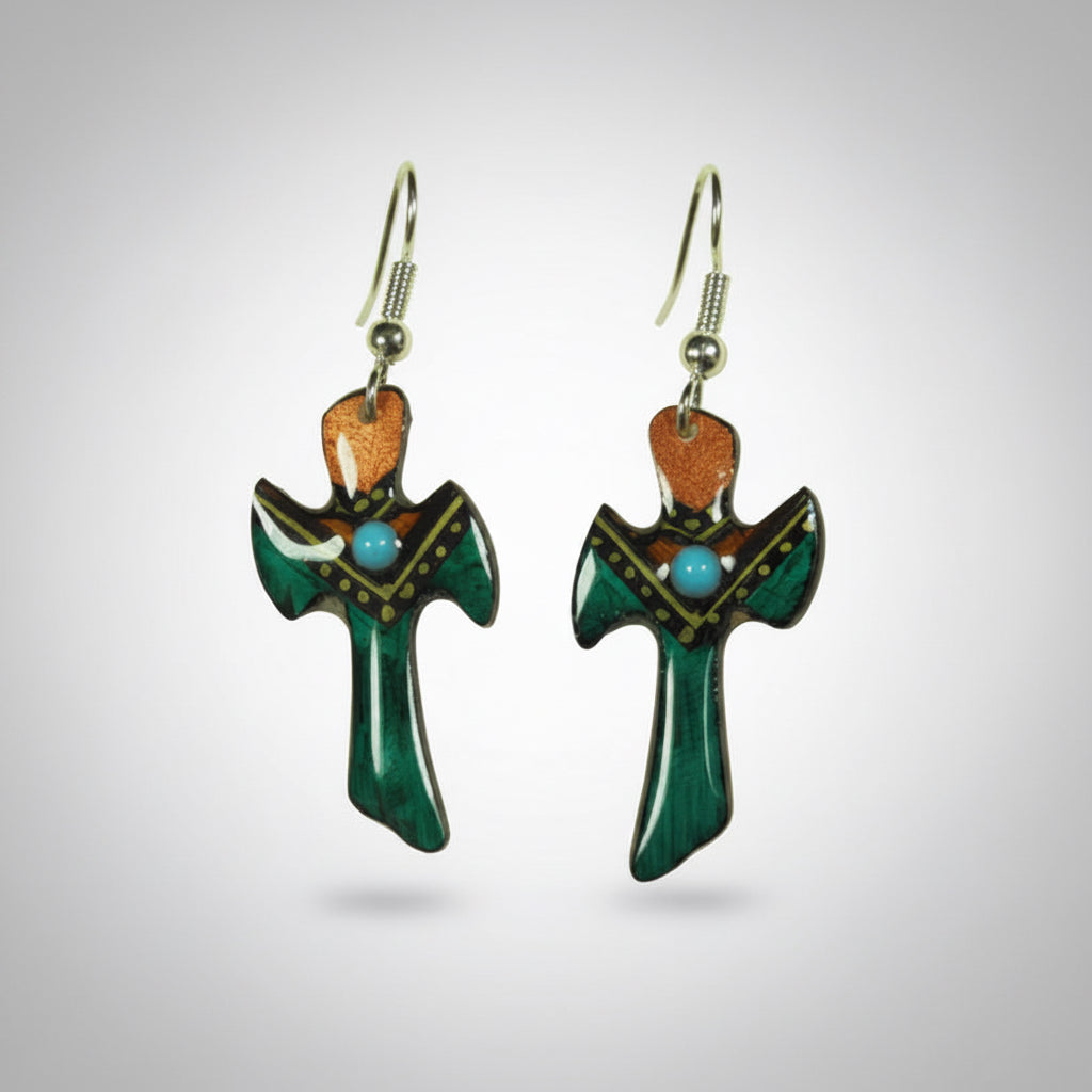 Antler Cross Earrings - Teal