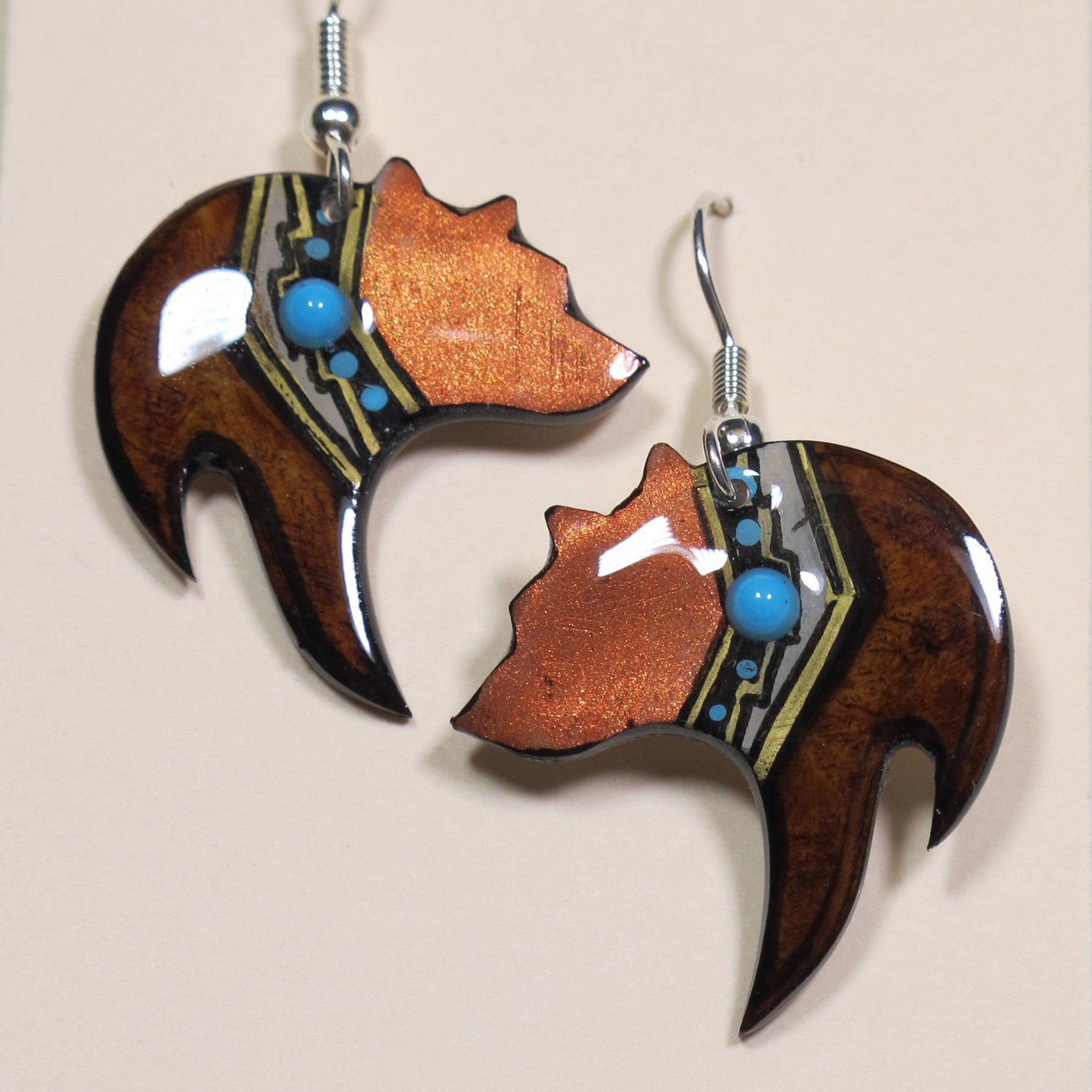 Black Bear Copper Earring - Brown - Handmade Moose Antler Jewelry