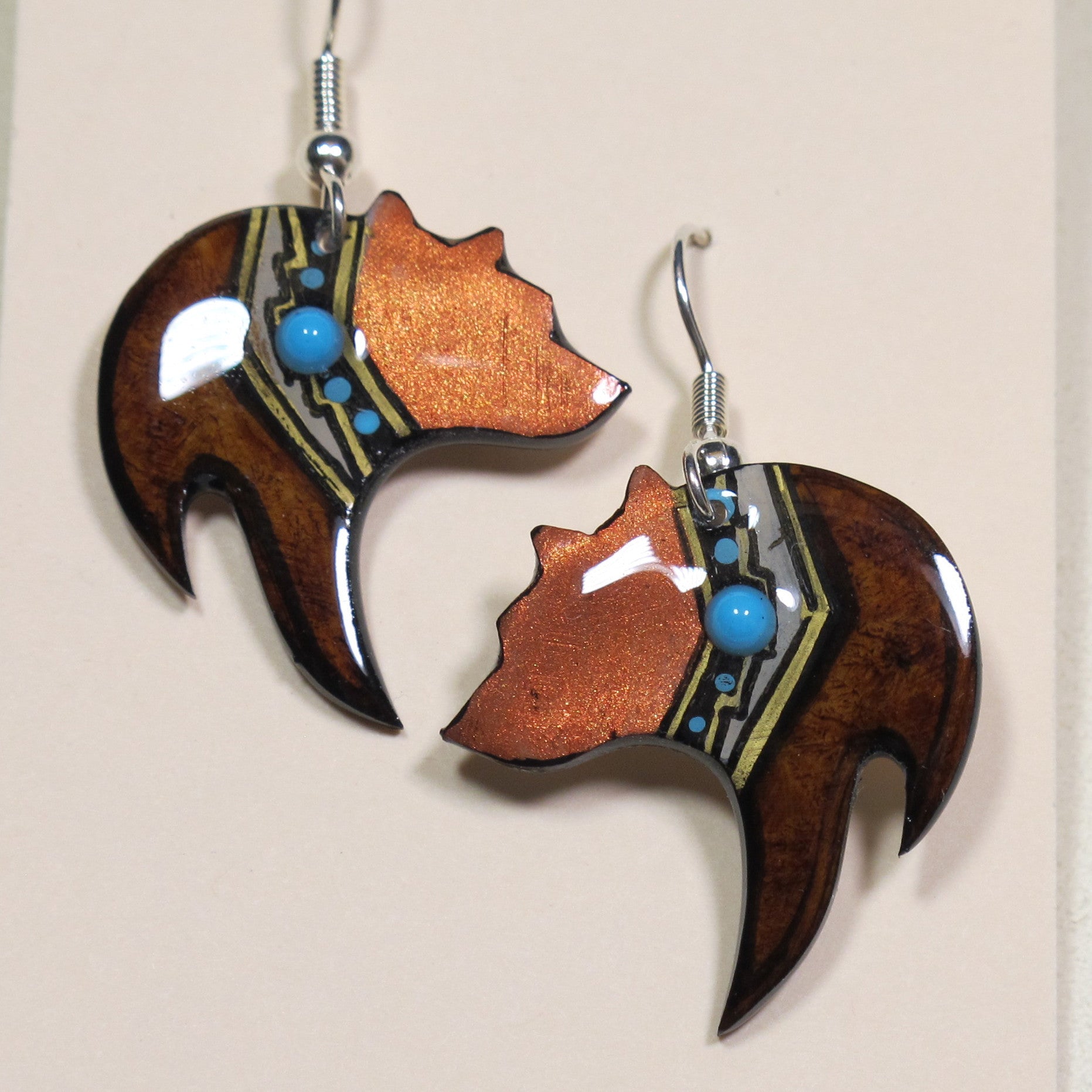 Black Bear Copper Earring - Brown - Handmade Moose Antler Jewelry