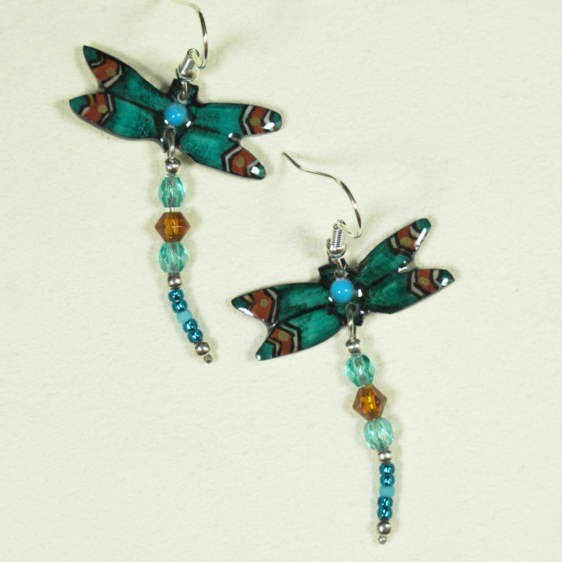 Teal Dragonfly Earrings - Handmade Moose Antler Jewelry