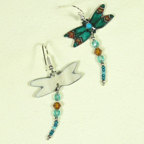 Teal Dragonfly Earrings - Handmade Moose Antler Jewelry
