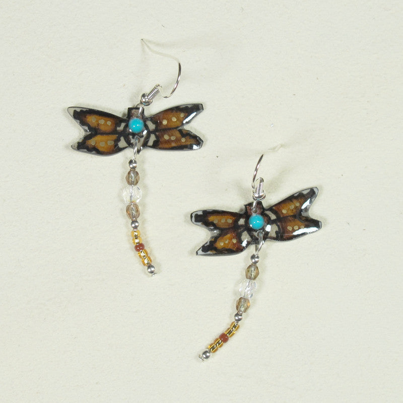 Gold Dragonfly Earrings - Handmade Moose Antler Jewelry