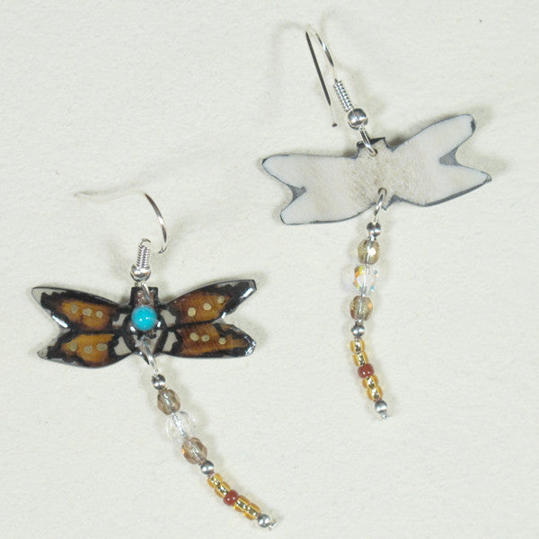 Gold Dragonfly Earrings - Handmade Moose Antler Jewelry