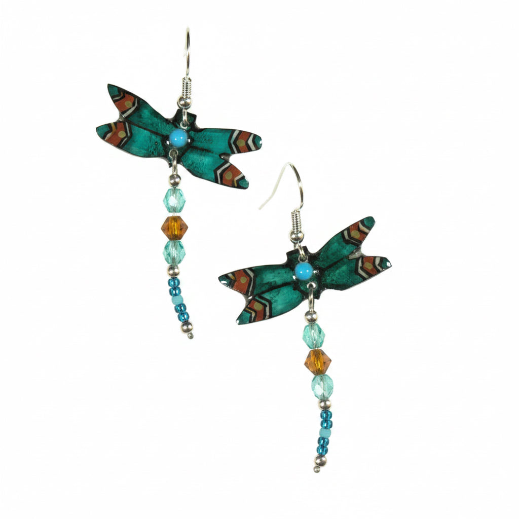 Antler Dragonfly Earrings - Teal