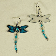 Blue & White Dragonfly Earrings - Handmade Moose Antler Jewelry