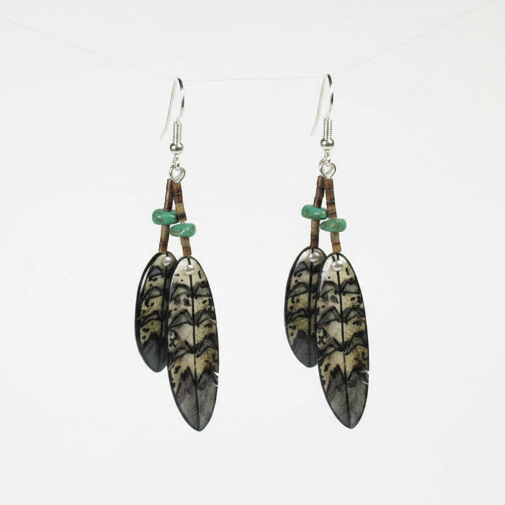 Antler Double Falcon Feather Earrings - Grey