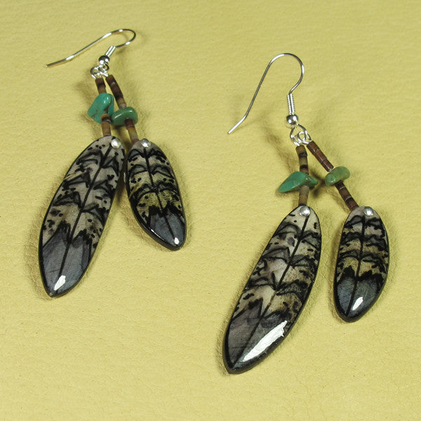 Grey Double Falcon Feather Antler Earrings - Handmade Moose Antler Jewelry