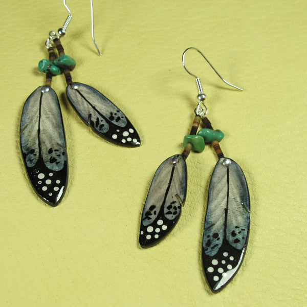 Antler Double Falcon Feather Earrings - Grey