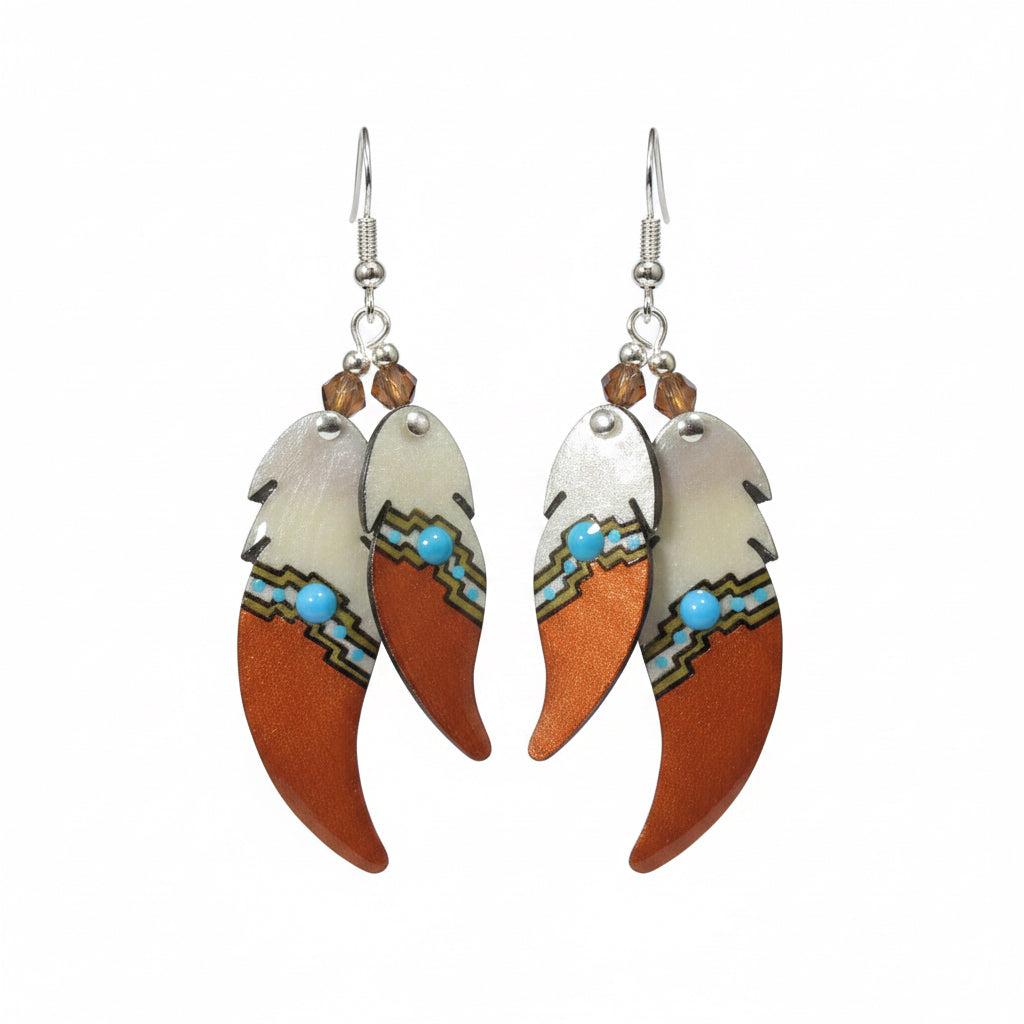 Gold Bronze Double Soaring Feather Earrings- Handmade Moose Antler Jewelry