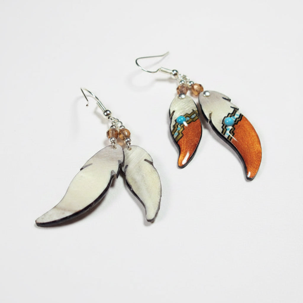 Gold Bronze Double Soaring Feather Earrings- Handmade Moose Antler Jewelry