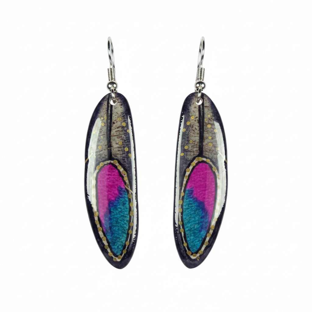 Antler Falcon Feather Earrings Purple, Blue - Grey