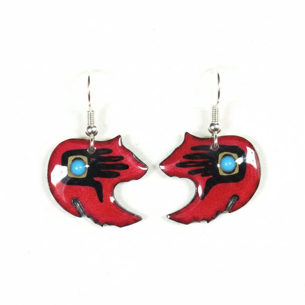 Antler Grizzly Bear Earrings - Red