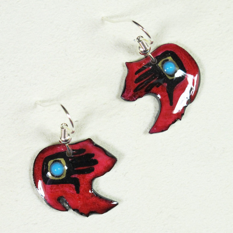 Red Grizzley Bear Earrings - Handmade Moose Antler Jewelry